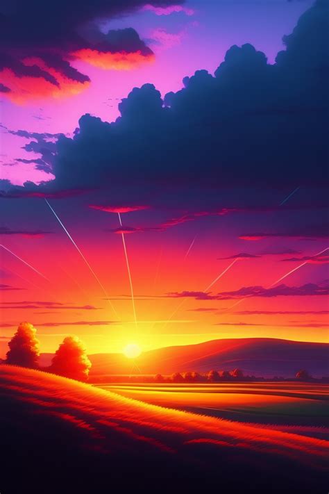 Lexica - Fantastic Anime Sunset Rural Scenery, wallpaper, Beautiful ...