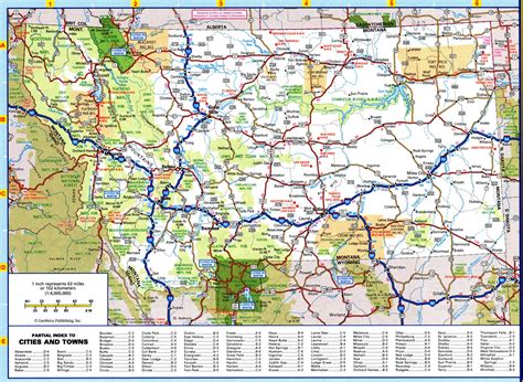 Montana map with rivers and lakes, parks and recreation area