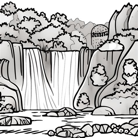 Watercolor Illustration Clipart Sticker Waterfall Coloring Page Black ...