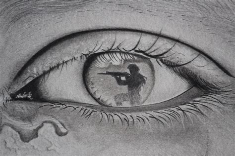 Original Realistic Drawing, Eye Witness of Soldier, Soldier in Eye ...