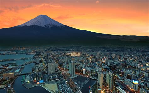 Mount Fuji Snowy Peak Japan Sunset City Wallpaper,HD World Wallpapers ...