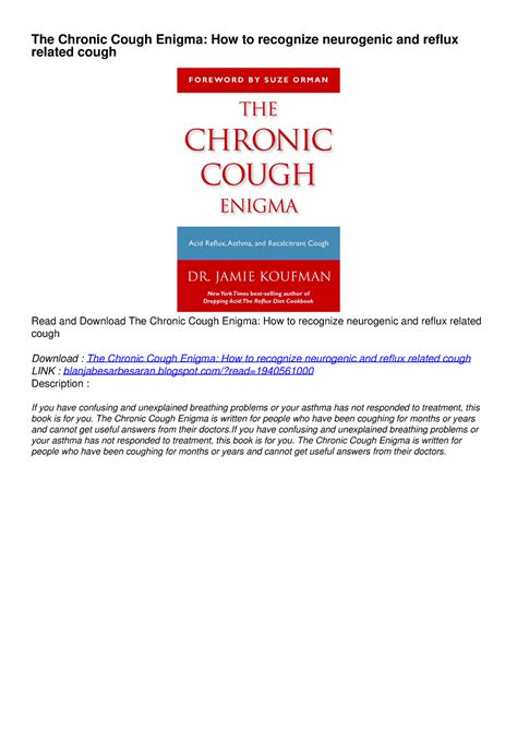 READ [PDF] The Chronic Cough Enigma: How to recognize neurogenic and ...