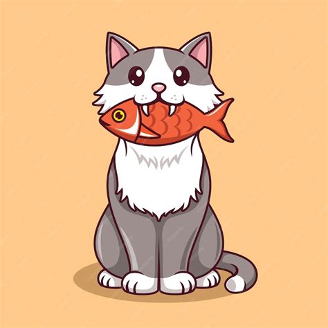 Premium Vector | Cute cat eating fish cartoon vector illustration