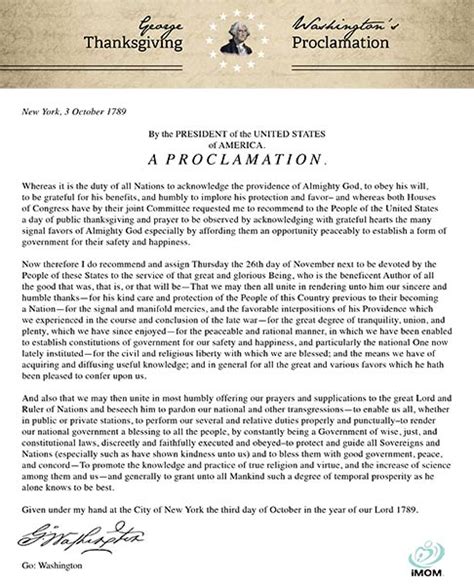 George Washington's Thanksgiving Proclamation - iMom