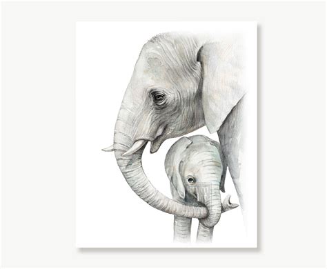 Elephant Gift Mom and Baby Elephant Watercolor Painting - Etsy