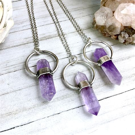 Purple Amethyst Crystal Necklace in Silver