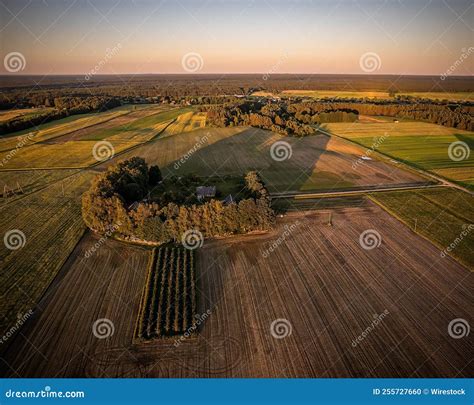 Aerial view of farm lands stock photo. Image of scenic - 255727660