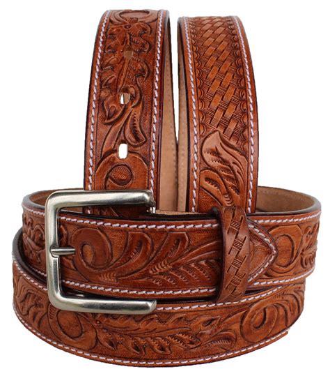 Buy 45-46 Mens Western Rodeo Fashion Tooled Floral w Basket Weave ...