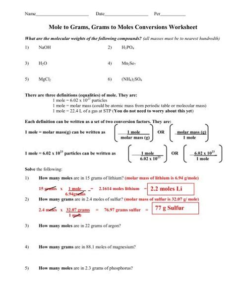 Mole To Mole Worksheets