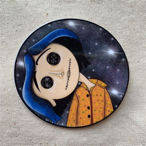 Coraline Button Eyes Head Tilting Circle Weatherproof Sticker | Etsy