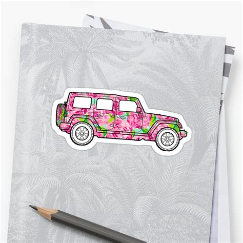 "Pink Floral Jeep Decal" Stickers by Kprepster | Redbubble