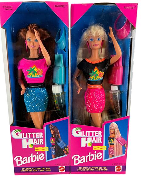 Lot - (2) Glitter Hair Barbies: No. 10968 and No. 10965.