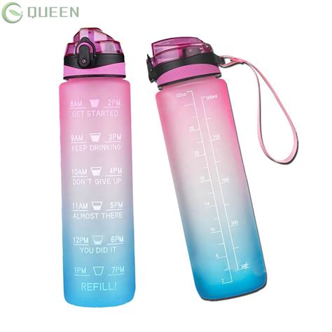 1L Water Bottle with Straw Time Marker Tritan BPA Free Sports And ...