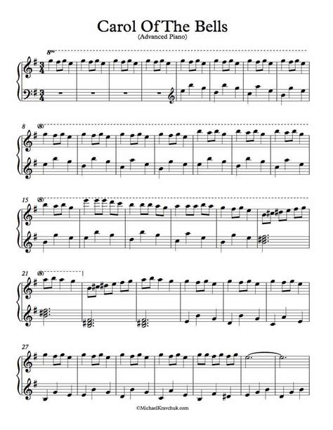 Free Piano Arrangement Sheet Music – Carol Of The Bells – Michael Kravchuk