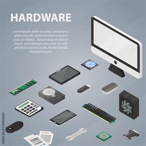 Vector isometric banner of hardware for website, apps and infographic ...