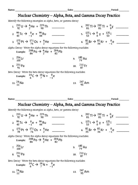 Alpha Beta and Gamma Decay Worksheet | PDF | Radioactive Decay | Atoms