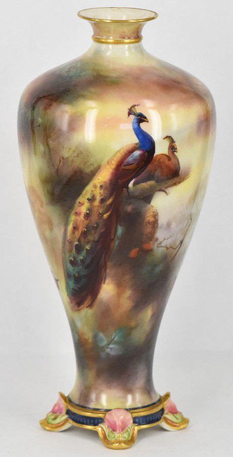 Royal Worcester Peacock Vase, 1905, Signed by Cv. White - Royal ...