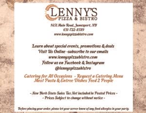 Lennys Takeout Menu Printable - Lennys Pizza and Bistro