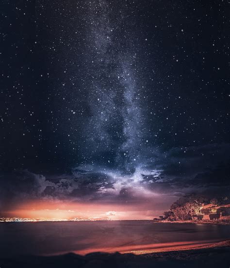 HD wallpaper: beach seashore, sunset, starry sky, horizon, france, star ...