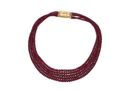 A red spinel necklace, composed of five graduated strands of… - Tony ...