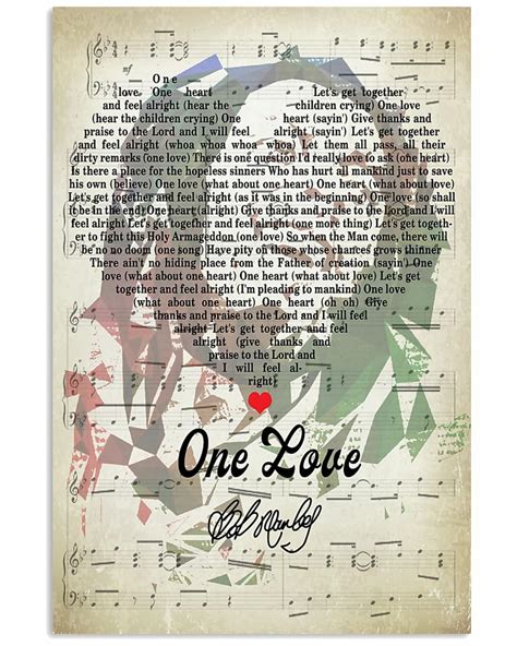 Poster Bob-Marley One Love Lyrics Singed Script Heart Gifts | Etsy