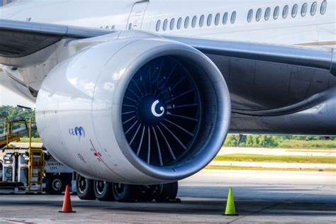 Closeup of the massive GE90 engine powering a United Airlines Boeing ...