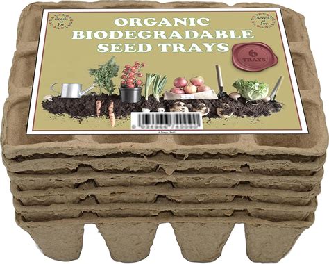 6 Biodegradable Seed Trays | 12 Cells Per Tray | 6 Free Wooden Markers ...