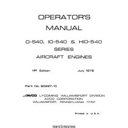 Lycoming O-540, IO-540 & HIO-540 Series Operator's Manual 1976 Part ...