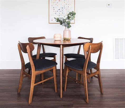 Mid Century Modern Style Round Dining Table Set With 4 Matching Chairs ...