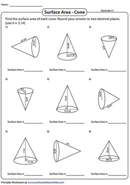 Surface Area Cone Worksheet