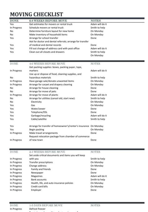 Printable Moving Checklist Template