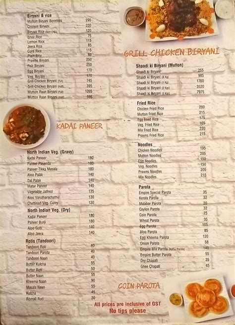 Empire Restaurant Menu and Price List for Koramangala, Bengaluru ...