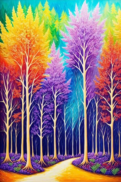 Premium Photo | Painting of a colorful forest