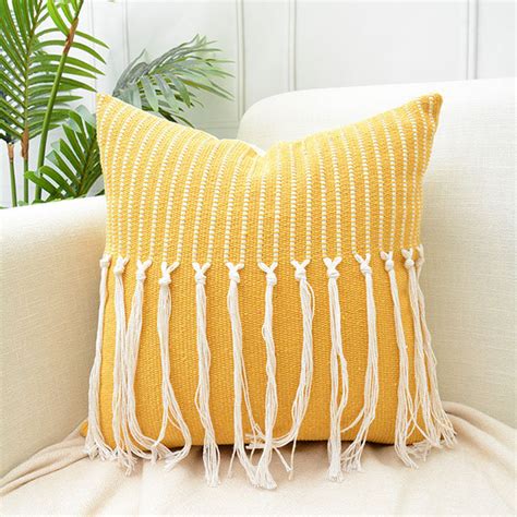 Boho Pillow Cover - Cotton - Flax - Yellow - Blue - 3 Colors - 2 Sizes ...