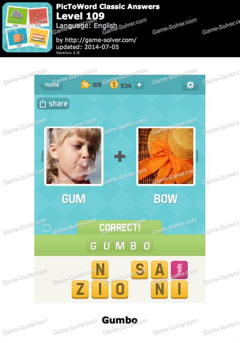 PicToWord Classic Level 109 - Game Solver