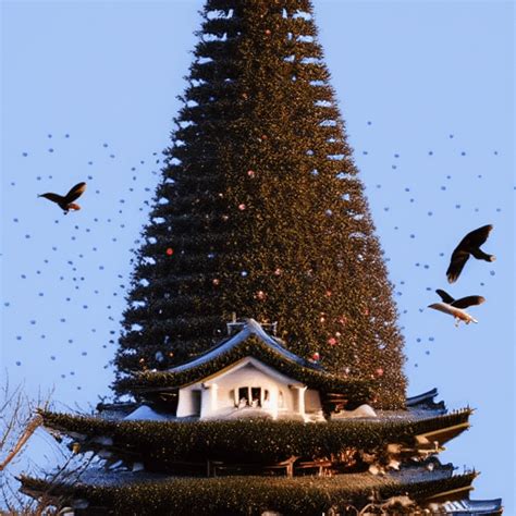 Japan Christmas Tree with Bird · Creative Fabrica