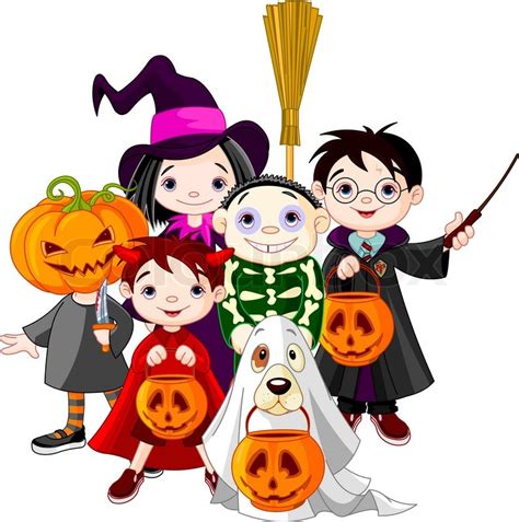 Children trick or treating in ... | Stock vector | Colourbox