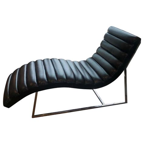 Mid-Century Modern Style Black Leather Channel Chaise Lounge at 1stDibs