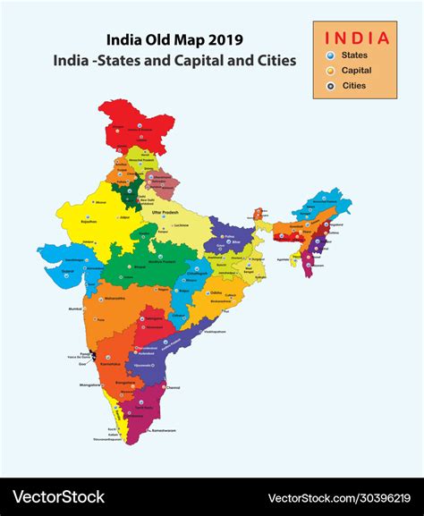 India map 2019 old map with states capital Vector Image