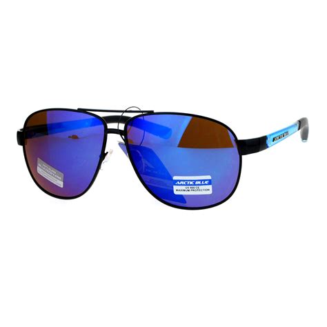 Arctic Blue Bluetech Mirrored Lens Metal Sporty Aviator Sunglasses | eBay