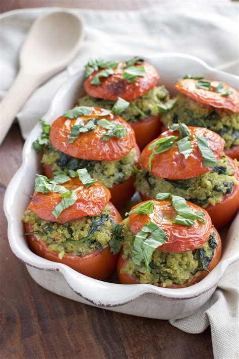 Roasted Quino Stuffed tomatoes with basil | Easy vegan dinner, Summer ...