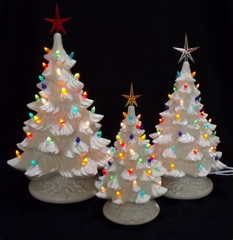 Old Time Pottery Christmas Trees | Silver Bells White Ceramic Christmas ...