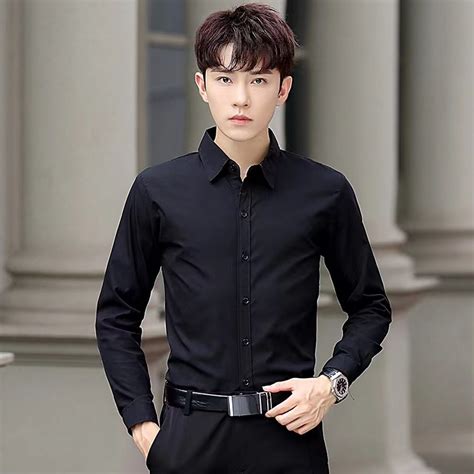 Men Shirt Long Sleeve Shirt Classic Korean Men's Plain Casual Fashion ...