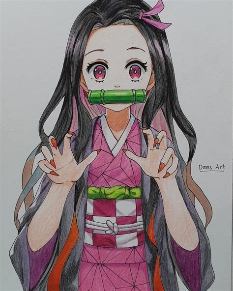 Nezuko from Demon Dlayer in colored pencils by Doms Art | Anime drawing ...