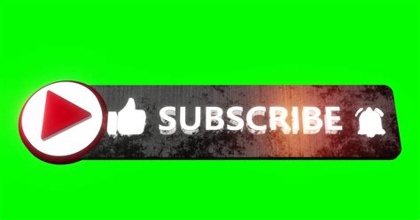 Subscribe button with reveal animation on green screen. Subscribe text ...