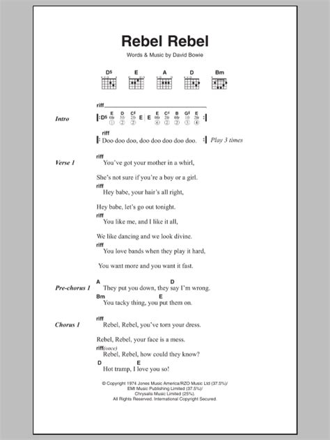 Rebel Rebel by David Bowie - Guitar Chords/Lyrics - Guitar Instructor