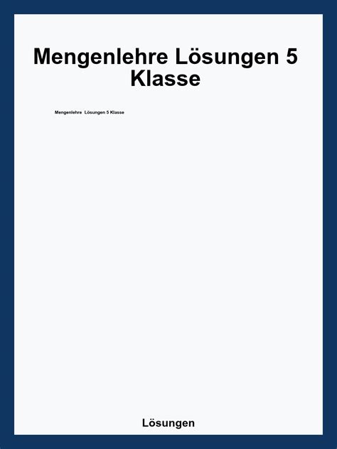 Mengenlehre Lösungen 5 Klasse