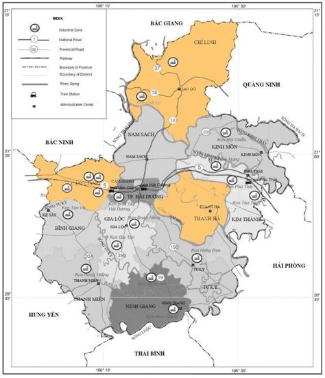 Administrative map of Hai Duong province Note: Studied districts were ...