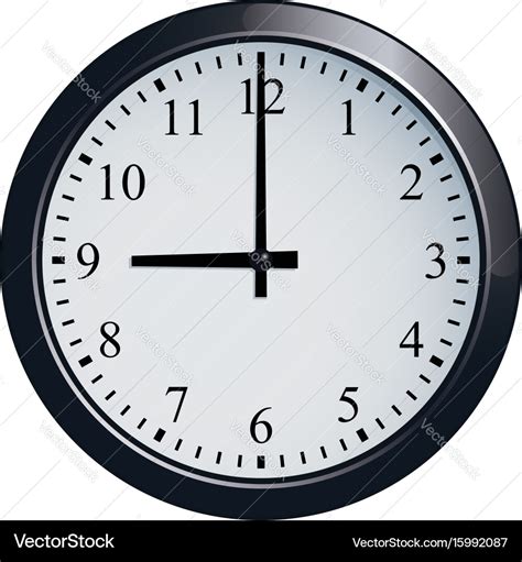 Wall clock set at 9 o clock Royalty Free Vector Image