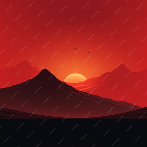 Premium AI Image | a red sky with birds flying in front of mountains